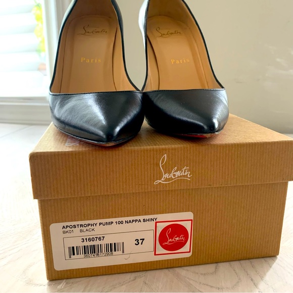 Christian Loubotutin Apostrophy Leather Pointed Red Sole Pump size 37 Black - Picture 10 of 10